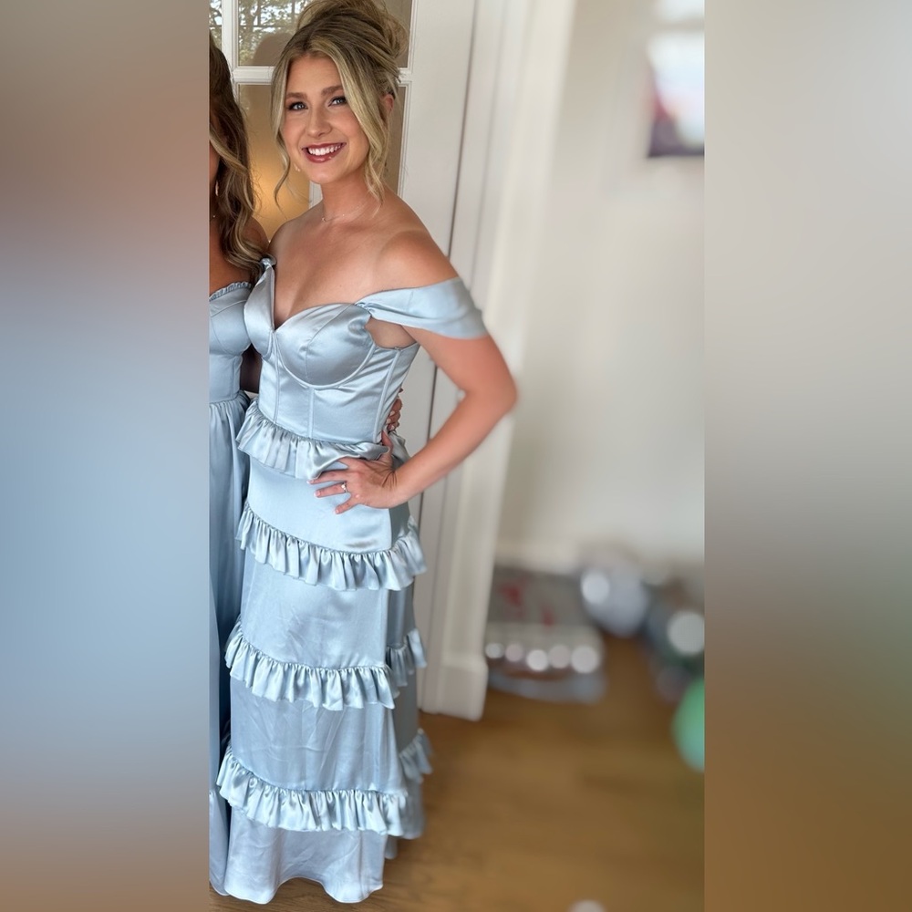 Revelry Sloane Sky Blue Satin Dress